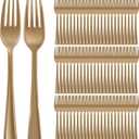 Roshtia 100 Pcs Gold Plastic Forks Gold Forks Disposable Utensils 7.3 Inch Heavy Duty Cutlery Set Disposable Cutlery Sets for Graduation Party Teacher Appreciation Birthday Picnics Wedding Outdoor
