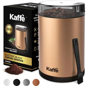 Kaffe One-Touch Coffee Grinder Electric w/Cleaning Brush (3 oz) - Stainless Steel - Coffee Grinders for Home Use - Up to 12 Cups of Coffee per Grind - Easy On/Off Coffee Bean Grinder - Copper