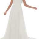Abaowedding Women's Wedding Dress Lace Double V-Neck Sleeveless Evening Dress Ivory US 2