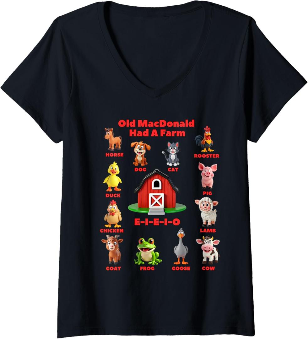 Womens Toddler Kids Old Macdonald Had A Farm Animals Costume, EIEIO V-Neck T-Shirt, M