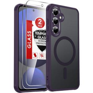 LeYi for Galaxy S24-FE Case: [ ] with Screen Protector, Wireless Charging Matte Translucent Soft-Touch & Military-Grade Shockproof Funda para S24FE, Purple