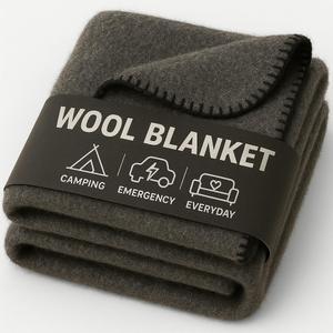 Wool Camping Blanket  70% Wool Heavy-Duty Military Style Throw, Warm & Washable, Fire Retardant Cover for Emergency, Survival & Outdoor Use  Perfect for Camping, Car, Home & Hiking, Grey 62x84