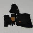 Fisfet Winter Beanie Hat Scarf Gloves Set for Women, Pom Pom Beanie Fleece Lined Knit Neck Warmer Touchscreen Gloves 3 in 1 Gift Set