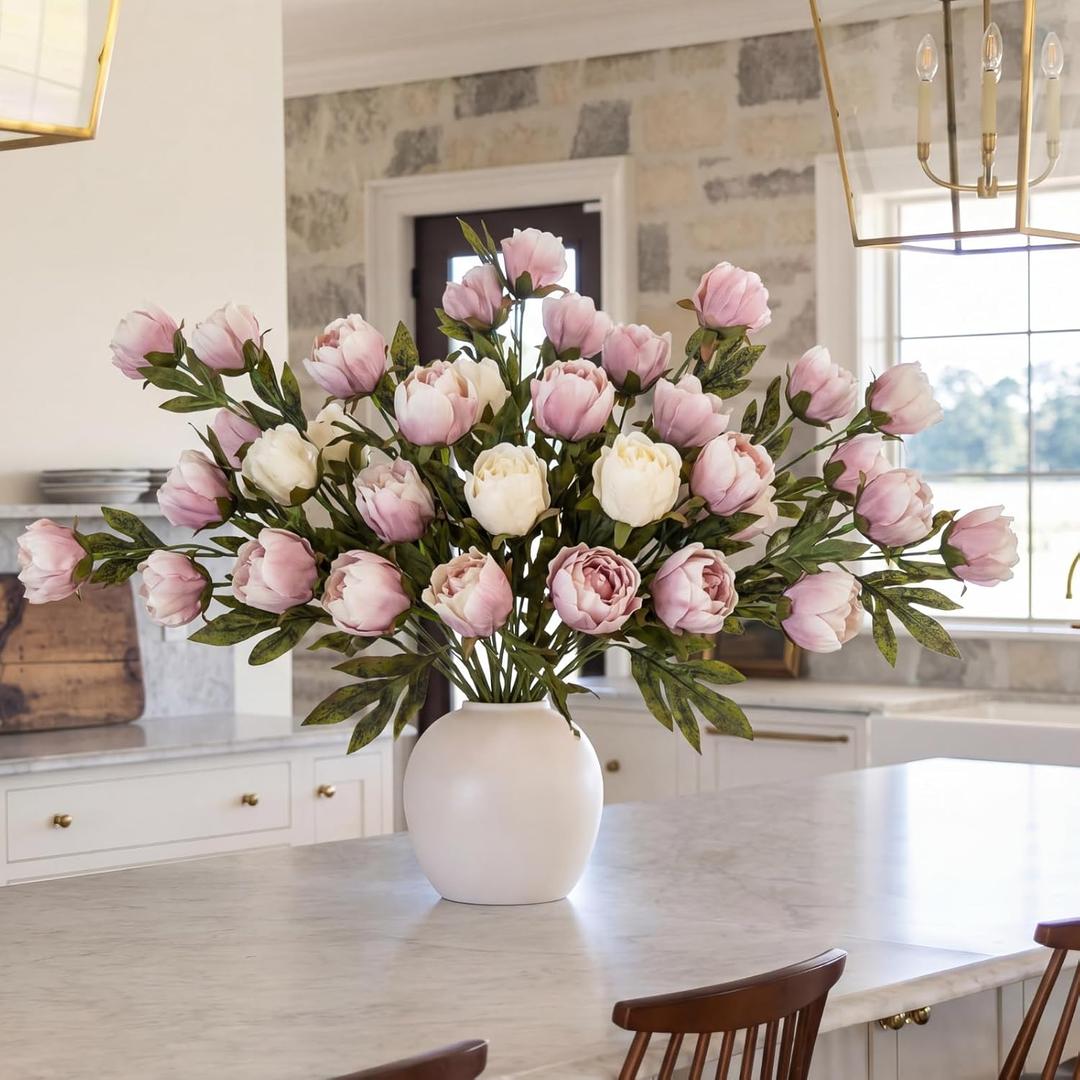 Thiccywoov Faux Peony Stems Flowers Bulk Vintage Artificial Silk Peonies Stems Real Look Fake Peonies Branch for Vase Filler DIY Bouquet Centerpiece Home Indoor Outdoor Decor