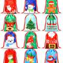 Xuniea 24 Pcs Small Christmas Drawstring Gift Bags Christmas Goodie Treat Bags Xmas Santa Claus Tree Winter Snowflakes Snowman Wrapping Gift Pouches for Xmas Holiday Birthday Party (5.1 x 7.1 Inch)