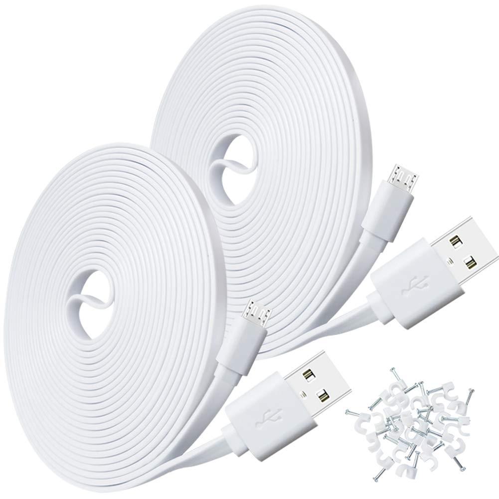 2-Pack 10FT USB Power Extension Cable for Wyze Cam,WyzeCam Pan,YI Home Camera,Nest-Cam Indoor,Oculus Go,Netvue,KasaCam,Furbo Dog,Blink,Flat USB to Micro USB Charging Charger Cord for Wyze-Cam v3 v2