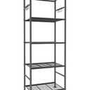 Sakugi Storage Shelves - 5-Tier Large Capacity Shelf Organizer with Hooks, Heavy-Duty Garage Shelving with Leveling Feet, Wobble-Free Rack for Bedroom, Balcony, Garage, 18.1"×12.4"×56.8", Black