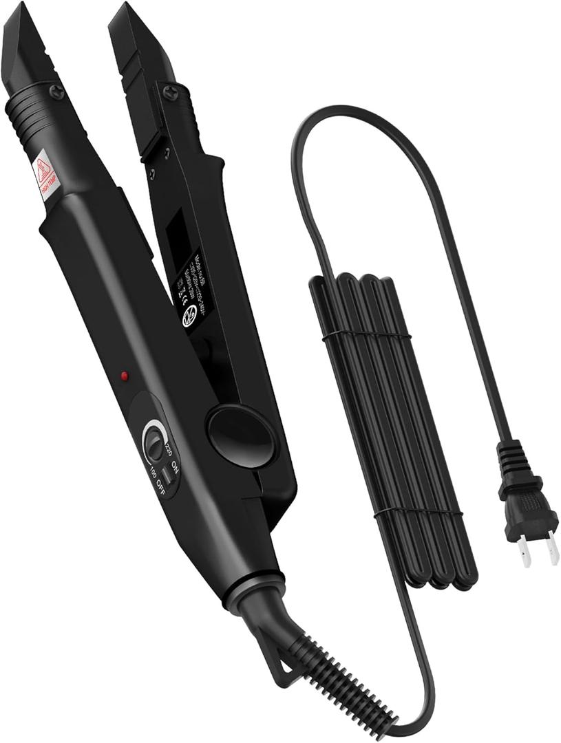 Professional Hair Extensions Tool Hair Connector Fusion Heat Iron Connector Wand Temperature Adjustable Melting Tool with US Plug (Black B-tip)