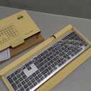 TECKNET Bluetooth Keyboard Rechargeable, 4-Device Free Switching (2.4G+BT), Ultra-Slim Full Size Wireless Keyboard, Quiet Typing, for PC/Laptop/Smart TV/Phone, Adjustable Stand, 12 Multimedia Keys (Silver&Grey)