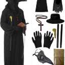 HAOSUN Plague Doctor Costume Set 8 in 1 Halloween Costumes Plague Doctor Mask Outfit for Men Adults (Xxxs Size)