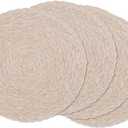 SHACOS Round Braided Placemats 15 inch Set of 4 Boho Woven Washable Kitchen Table Placemats for Home Wedding Party (T-Beige, 4)