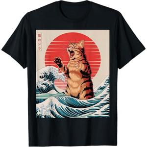 Catzilla Cat Japanese Anime Art Funny Orange Tabby Cat Lover TShirt,M