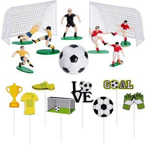 Pistha 18 Pieces Soccer Cake Topper Decorations Soccer Ball Cupcake Topper Soccer Player figure for Soccer Birthday Party Sport Party Football Theme Party Supplies for Men Boy