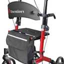 Aliseniors Upright Walker, Stand Up Rollator Walker with Seat, Foldable 4 Wheel Rolling Walker, Medical Aluminum Walkers for Seniors, Adjustable Padded Armrests, 8" Wheels, Supports 250lbs, Red