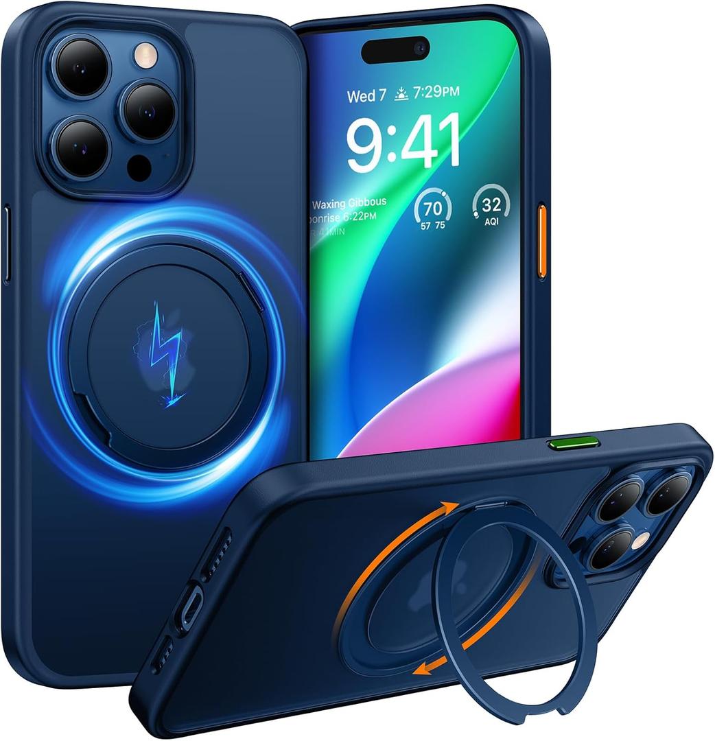 TORRAS 2024 Upgraded 360 Rotatable Ring for iPhone 13 Pro Max Case, Fit for Magsafe with Stand, Magnetic Ring Holder, Military Grade Shockproof Translucent Back Slim Phone Case Ostand R, Space Blue