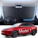 Windshield Sun Shade for Tesla Model Y 2020-2026 (Juniper), 100% UV Block & Heat Insulation, Custom Fit Sunshade, Foldable Car Sunshade with Storage Bag, Protect Interior Accessories