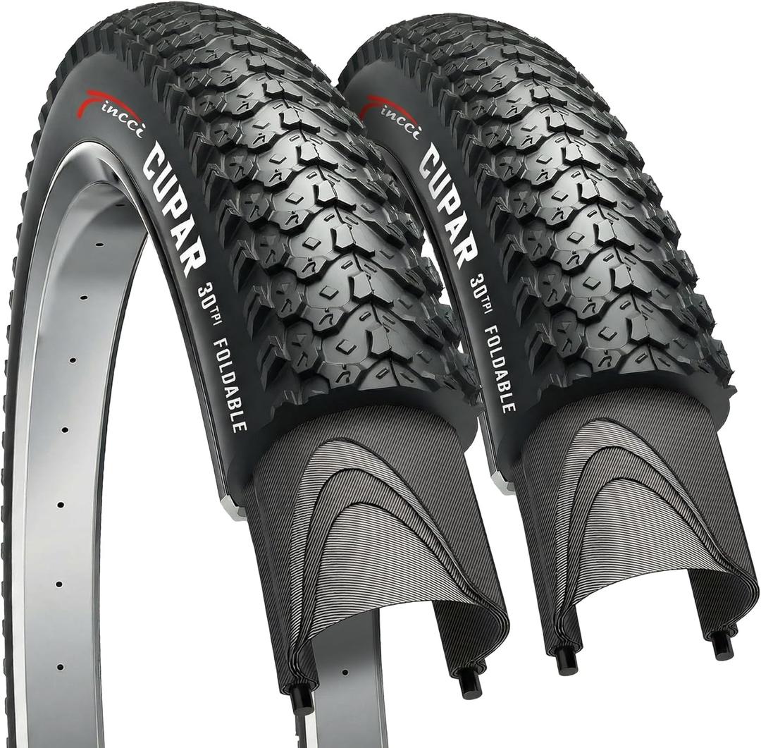 Fincci Bike Tires 26 x 2.125 - Pair 57-559, 26 inch Mountain Bike Tires - Black Foldable Kevlar Knobby 26 inch Bike Tires for Dirt,Trail,Enduro, Off Road Bicycles, 26" MTB All Terrain Bike Tyres