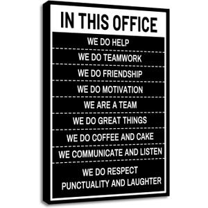 YSPCSUN Motivational Canvas Wall Art, In This Office Quote Single Panel Framed Canvas Poster for Living Room Office Decor, Black White Teamwork, 36x24inch