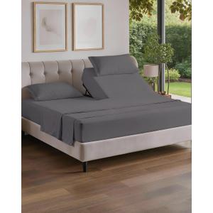 Flex Top Split Head King 4 Piece Sheet Set - Soft & Breathable - Dark Grey | Cooling Bed Sheets Set, Hotel Luxury Bedding for Women & Men with Deep Pockets, Wrinkle Free & Fade Resistant, Oeko-Tex