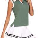 HOTLOOX Women Sleeveless Golf Polo Shirts Summer 2025 UPF 50+ Zipper V Neck Tennis Tank Top XXL (Grey Green)