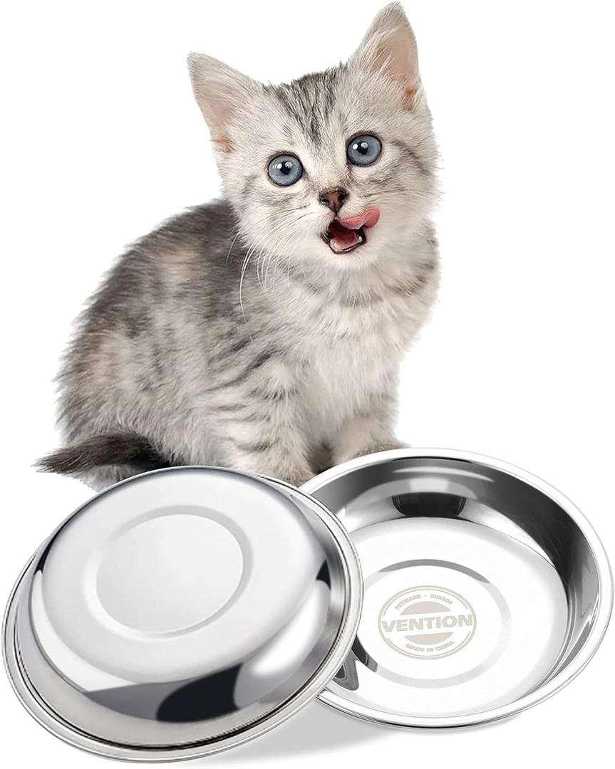 VENTION Small Shallow Cat Food Bowls, Outer Dia. 5.7 in Whisker Fatigue Cat Bowl, Stainless Steel Cat Food Dish for Indoor Cats, Set of 2 Replacement Cat Bowls for Raised Station(10.8 Fl.oz)