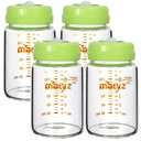 Matyz Glass Breastmilk Storage Bottles, 4-Pack (Green, 6oz Each), Wide Mouth Food-Grade Borosilicate, Leakproof for Spectra Medela Philips Breast Pumps, Travel, Camping