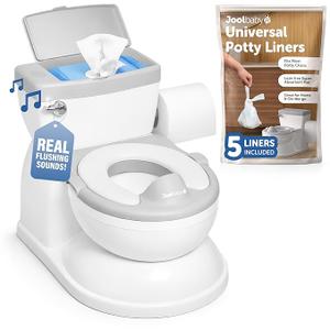 Real Feel 2in1 Potty with Wipes Storage, Flushing Sounds & Disposable Liners  Realistic Toilet  Easy to Clean & Assemble  Jool Baby (Gray)
