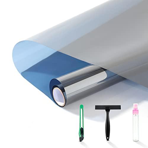 FuFin One-Way Window Privacy Film with Free Installation Tools,Premium PET Material,Heat Control 99% UV Blocking and Privacy Protection Window Film.Window Tint for Home Office (Blue 27.6"×78.7")