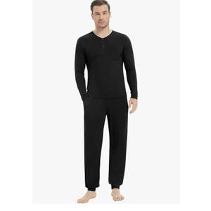 NACHILA Mens Pajamas Set Long Sleeve Henley Sleepwear Top Soft Jogger Pants Pajamas Cool Pjs Set,Viscose Made from Bamboo, XXL