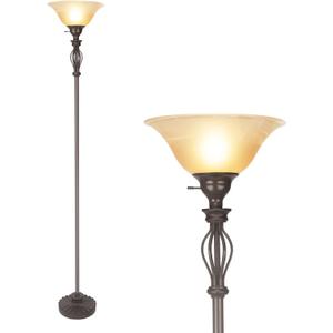 Torchiere Floor Lamps for Living Room, Standing Lamp with White Alabaster Glass Shade, Corner Floor Lamp Pole Lamp - Elegant Floor Lamp for Bedrooms with No Bulb (Brown)