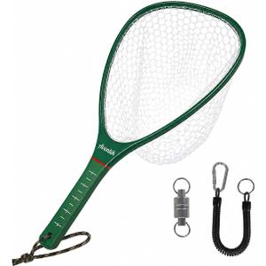   Aventik Fly Floating Fishing Net Carbon Fiber Landing Trout Net Light Weight Clear Rubber Ghost Net Catch & Release, Green, 46 x 33.5 cm (18” x 13”) 7.5” (19 cm) 14” (36 cm)