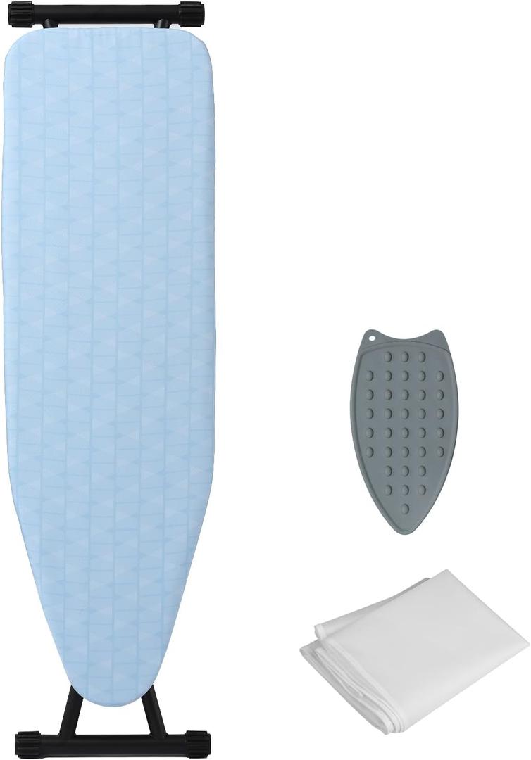 Ironing Board Adjustable Height Folding Ironing Board with Iron Pad, Heat-Resistant Cover, Thick Steel Tube Compact Iron Board (Blue)