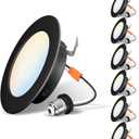 LVWIT Black LED Recessed Light 4inch, Can Lighting Color Selectable 2700/3000/4000/5000/6000K 5CCT, 6W(85W Equivalent) Dimmable Downlight with E26 Conversion Kit, Ceiling Light Fixtures, 5 Pack
