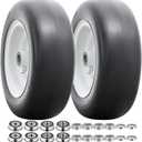 11 Solid Tires, Flat Free Tires11x4.00-5 Wheels with 3/4 Axle Bore Hole and Double Sealed Bearings Compatible with Hand Truck Wheelbarrow Tire Lawn Mower Tires (White, 2PCS) P-098