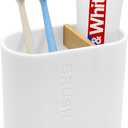 Toothbrush Holder with Bamboo Divider, Detachable for Easy Cleaning Multi-Functional Storage, 2 Slots Electric Toothbrush and Toothpaste Organizer Caddy for Bathroom Vanity, Sink, Countertop (White)