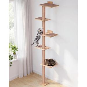 80.3" Tall Cat Tree for Wall, 5 Tier Floor to Ceiling Cat Tree, Adjustable Wall Mounted Cat Tree with 15.7" Top Perch Bed for Large Adult Cats
