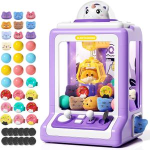 Claw Machine for Kids, Mini Vending Machine with Game Coins & Music, Prize Dispenser Toys for Girls and Boys, Electronic Claw Game Machine for Party Birthdays, Includes 30 Mini Toys