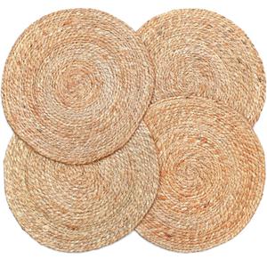 Eco-Crave Natural Round Jute Rope Placemats Set of 4, 100% Handmade 13 Inch Woven Place Mats, Multipack Boho Farmhouse Rustic Wicker Table Mats for Jute Rope Braided Chargers, Dining, Dinner Plates