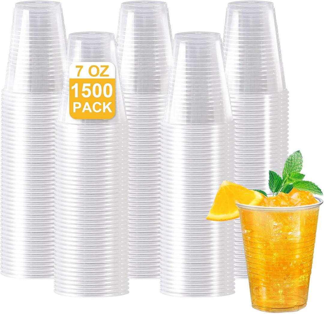 SIUQ 1500 Pack 7 oz Plastic Cups, Clear Disposable Cups, Cold Party Drinking Cups, Clear Plastic Cups Bulk for Party, Picnic, BBQ, Wedding, Travel