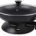 Aroma Housewares AEW-306 Electric Wok with Tempered Glass Lid Easy Clean Nonstick, Cooking Chopsticks, Tempura and Steaming Racks, Professional Model, Black