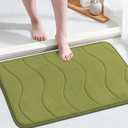 Flamingo P Memory Foam Bath Mat Non Slip Super Absorbent Shower Rug for Bathroom,24x17,Olive (Olive Wavy Line)