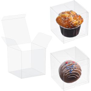 100 Pack 3x3x3 Inch Clear Plastic Bakery Boxes for Hot Chocolate Bombs, Small Pastries & Cookies