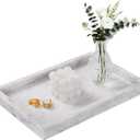 Marble Bathroom Tray for Countertop & Home Decor, Natural Decorative Marble Tray for Jewelry & Perfume Organizer, Luxury Stone Vanity Trays for Dresser, Kitchen Counter, 12" x 8", White