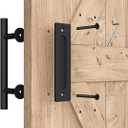 SMARTSTANDARD 2PCS Sliding Barn Door Handle, 12 Inch Heavy Duty Pull and Flush Hardware Set, Black, Large Rustic Two-Side Design, Round