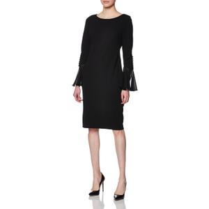 Calvin Klein Women's Chiffon Bell Sleeve Sheath Dress (4, Black)
