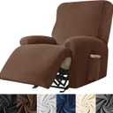 HFCNMY Recliner Chair Covers,4 Pieces Stretch Velvet Recliner Cover Thick Recliner Slipcovers-Covers for Recliners with Elastic Bottom Coffee