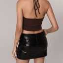 Women's Tie Front Ruched Halter Tops Split Asymmetrical Hem Fitted Camisole Tank Top (L)