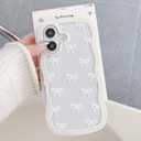 QLTYPRI Bow Case for iPhone 16 Plus, Clear Cute Ribbon Bow Phone Case Curly Wavy Aesthetic Phone Case, Slim Soft Transparent Shockproof Protective Cover for Women Girls - White