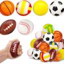 AugToy 24 Pack Stress Ball Classroom Prizes Party Favor for Kids Prefilled Easter Eggs Foam Sports Squeeze Toys Goodie Bag Stuffers Bouncy Balls Boys Baseballs Basketball Football Bulk Toys