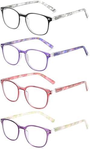 JM Reading Glasses Set of 4 Quality Spring Hinge Readers Men Women Glasses for Reading +4.0 Mix Color
